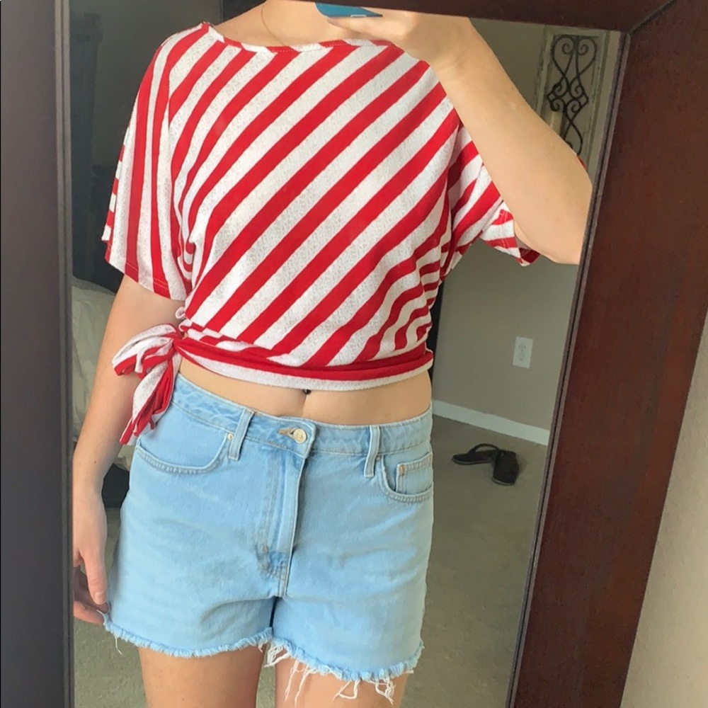 Striped crop top with side tie